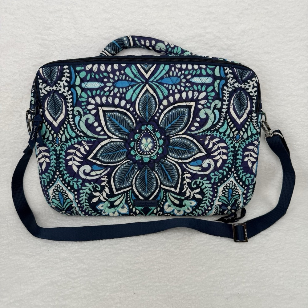Vera Bradley Blue Island Medallion Royal Blue Laptop Zippered Bag Shoulder Strap